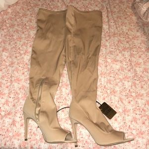 NWT Tan Forever 21 Peep Toe Knee High Boots